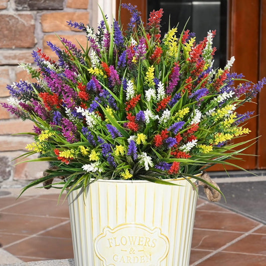 Waipfaru 36 Bundles Artificial Lavender Plants Outdoor, UV Resistant Fake Flowers,Realistic Faux Plastic Lavender Shrubs for Porch Garden Window Box Home Decor(Mix)