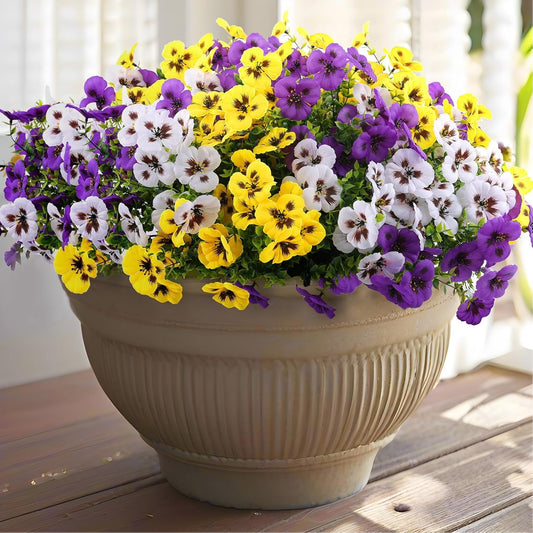 Waipfaru 36 Bundles Artificial Pansy Flower for Outdoor, UV Resistant Faux Pansies Plants,Realistic Silk Fake Flowers for for Front Porch,Basket,Garden Decor