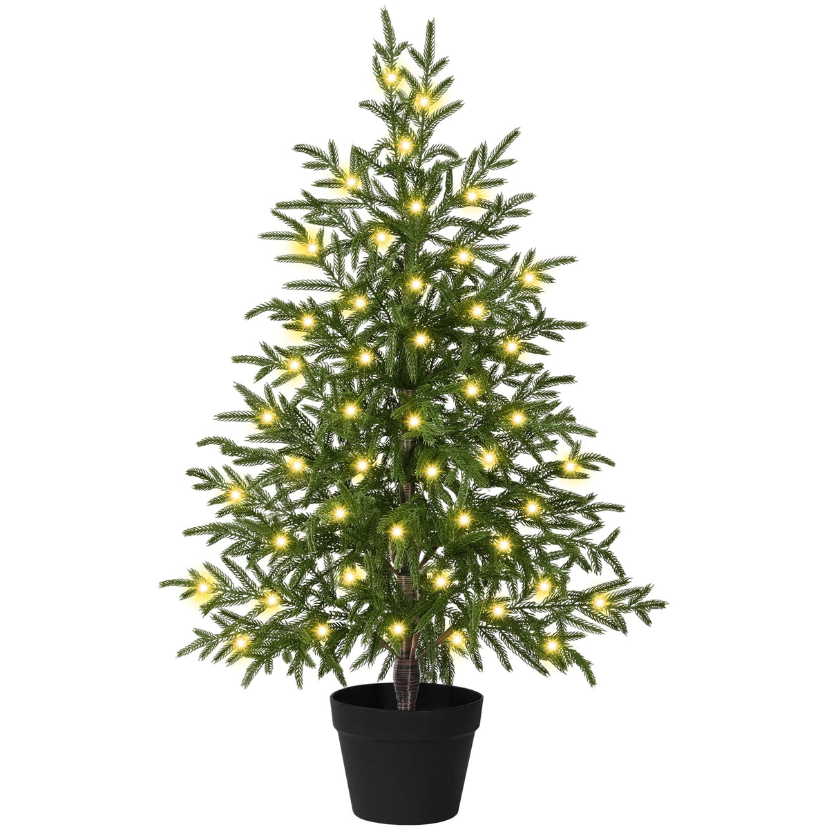 Waipfaru 3ft Pre-Lit Artificial Norfolk Pine Christmas Tree,Realistic Potted Tree with LED Lights, Artificial Christmas Trees for Holiday Decoration