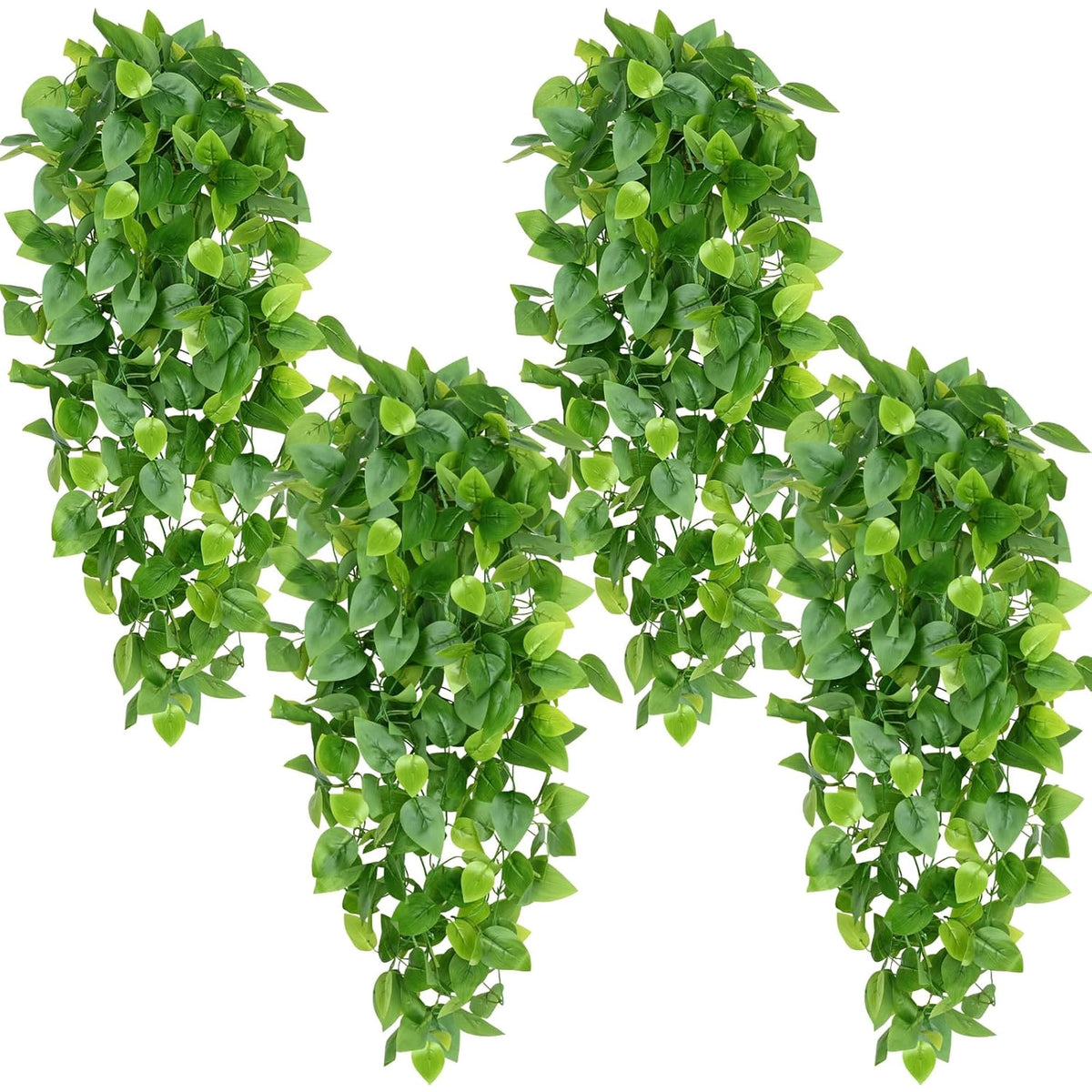 Waipfaru 4 Pack Artificial Pothos Hanging Plants, 42" Fake Trailing Vines Faux Pothos Greenery, Indoor Outdoor Hanging Ivy Foliage for Shelf Wall Patio Farmhouse Decoration