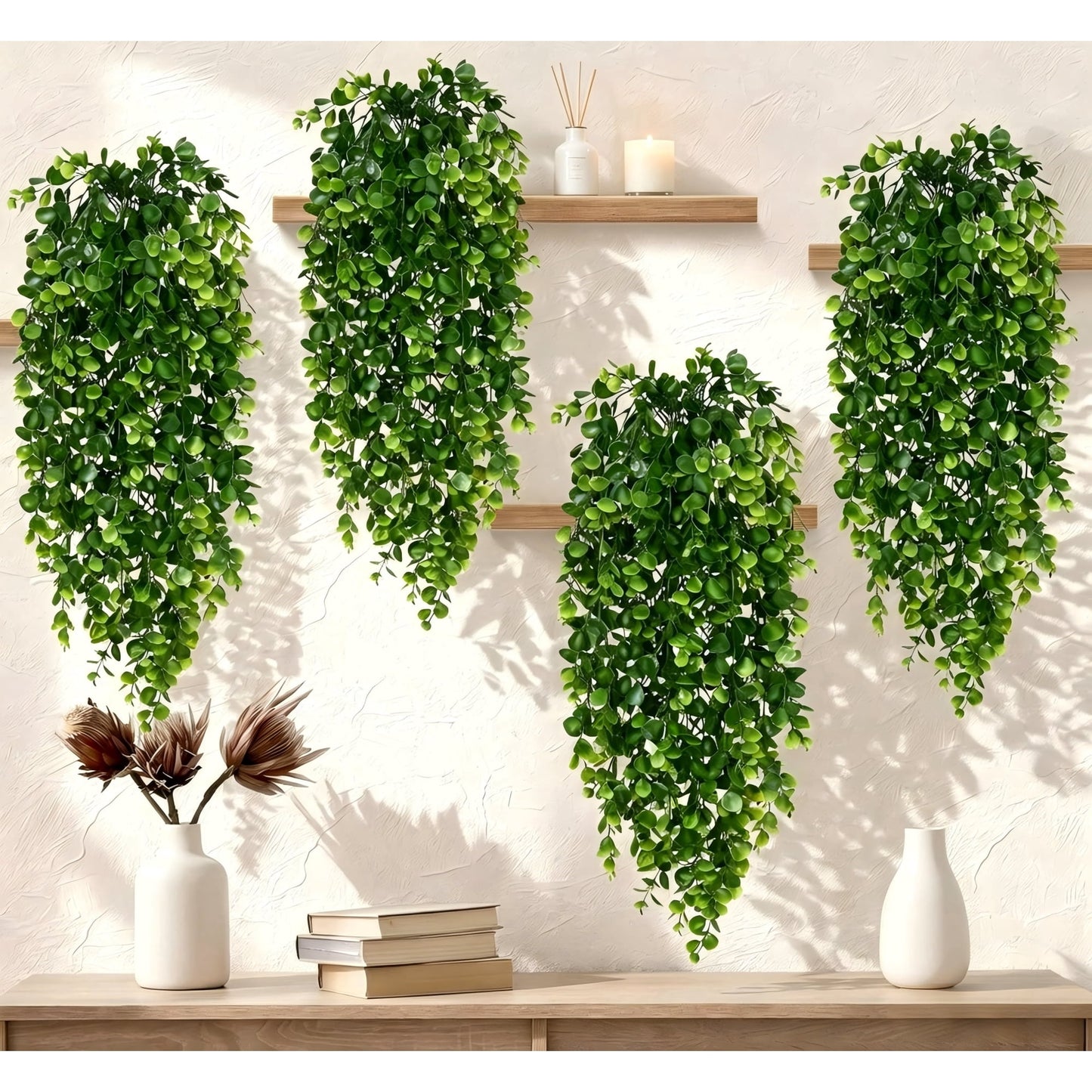 Waipfaru 4 Pcs Fake Hanging Plant,Faux Eucalyptus Leaf Greenery Vine,UV Resistant Plastic Plant,Artificial Hanging Plants,Ivy Room Decor,Outdoor
