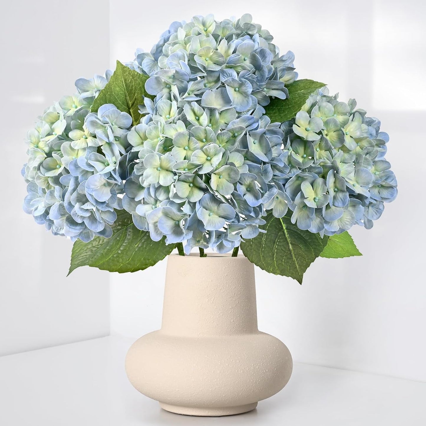 Waipfaru 4Pcs Hydrangea Artificial Flowers,20" Faux Hydrangea Flower with Stems,Full Latex Real Touch Hydrangea Flowers for Office Home Party Wedding Decor(Blue)