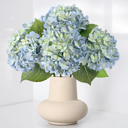 Waipfaru 4Pcs Hydrangea Artificial Flowers,20" Faux Hydrangea Flower with Stems,Full Latex Real Touch Hydrangea Flowers for Office Home Party Wedding Decor(Blue)
