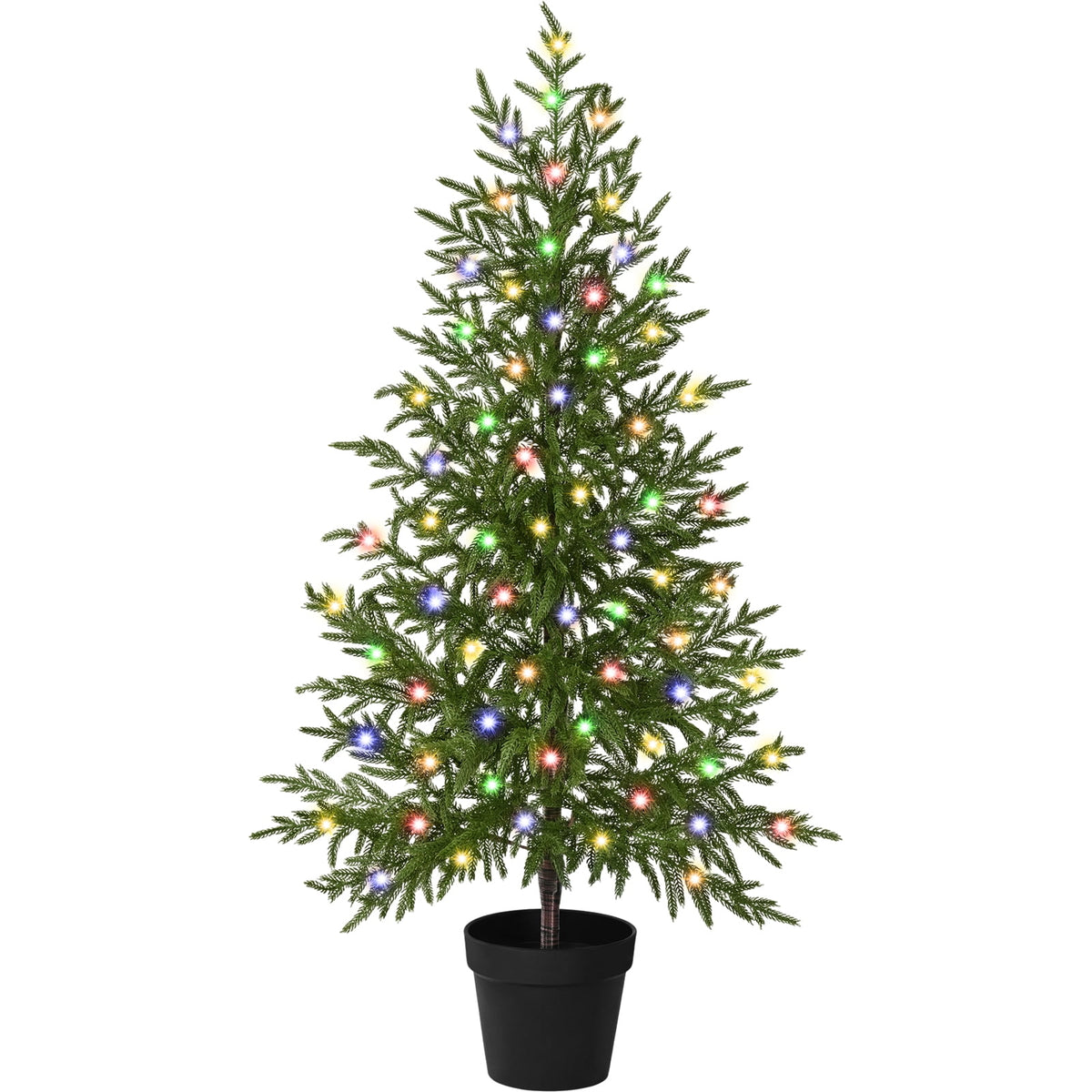 Waipfaru 4ft Pre-Lit Artificial Norfolk Pine Christmas Tree,Realistic Potted Tree with LED Lights, Artificial Christmas Trees for Holiday Decoration