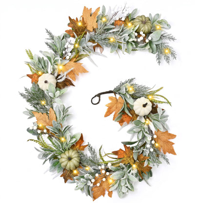 Waipfaru 6ft Fall Garland for Mantle, Lighted Autumn Garland for Table Centerpiece Thanksgiving Porch Home Decor