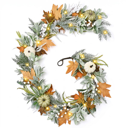 Waipfaru 6ft Fall Garland for Mantle, Lighted Autumn Garland for Table Centerpiece Thanksgiving Porch Home Decor