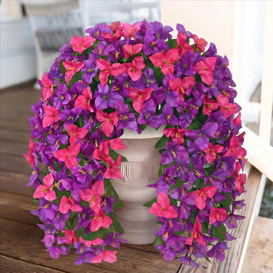 Waipfaru Artificial Bougainvillea Flowers Plants for Outdoors Decoration,2 Pcs UV Resistant Hanging Flowers for Front Door Porch Planter Urn Patio Garden Decor