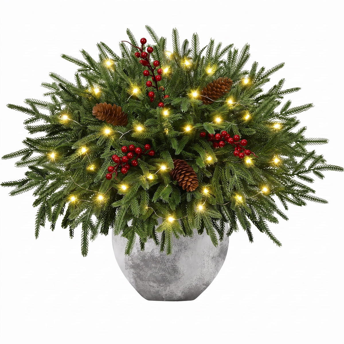 Waipfaru Artificial Christmas Norfolk Pine Branches with Lights,24 Pcs Fake Evergreen Real Touch Greenery Stem for Xmas Holiday Winter Table Indoor Decor