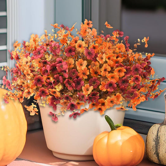 Waipfaru Artificial Fall Flowers for Outdoor, 12 Bundles Faux Mums Fake Fall Plants for Decoration, UV Resistant No Fade Silk Plastic Flower for Autumn Porch Patio Planters Yard Garden