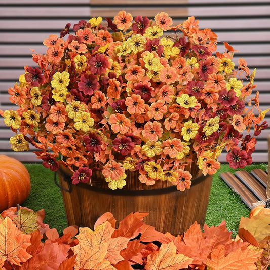 Waipfaru Artificial Fall Flowers for Outdoor, 12 Bundles Faux Mums Fake Fall Plants for Decoration, UV Resistant No Fade Silk Plastic Flower for Autumn Porch Patio Planters Yard Garden