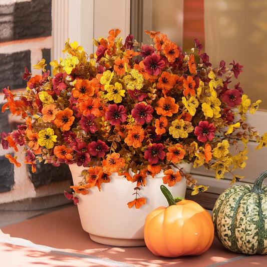 Waipfaru Artificial Fall Flowers for Outdoor, 24 Bundles Faux Mums Fake Fall Plants for Decoration, UV Resistant No Fade Silk Plastic Flower for Autumn Porch Patio Planters Yard Garden