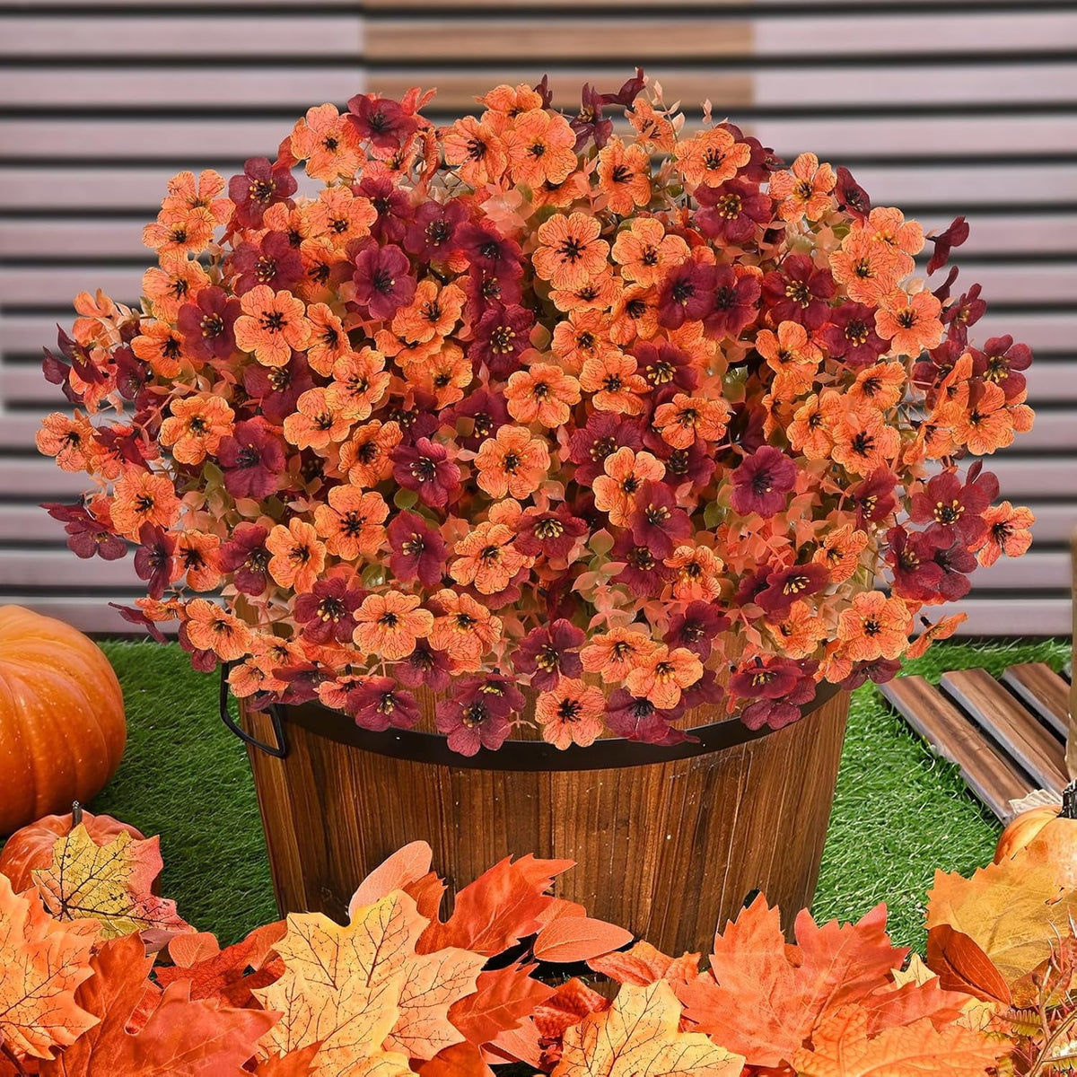 Waipfaru Artificial Fall Flowers for Outdoor, 24 Bundles Faux Mums Fake Fall Plants for Decoration, UV Resistant No Fade Silk Plastic Flower for Autumn Porch Patio Planters Yard Garden