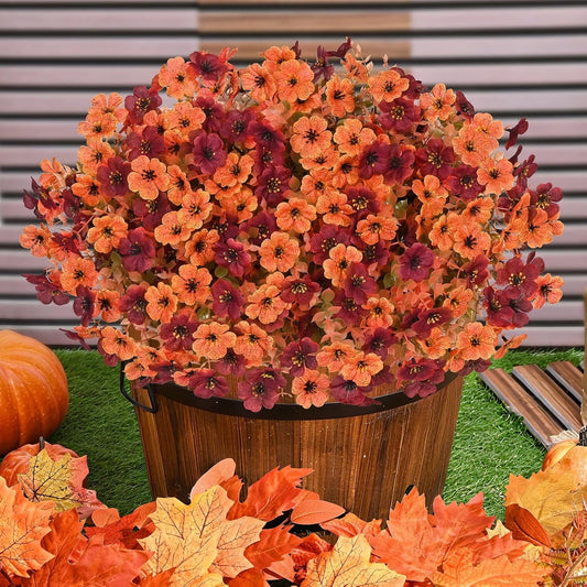Waipfaru Artificial Fall Flowers for Outdoor, 24 Bundles Faux Mums Fake Fall Plants for Decoration, UV Resistant No Fade Silk Plastic Flower for Autumn Porch Patio Planters Yard Garden