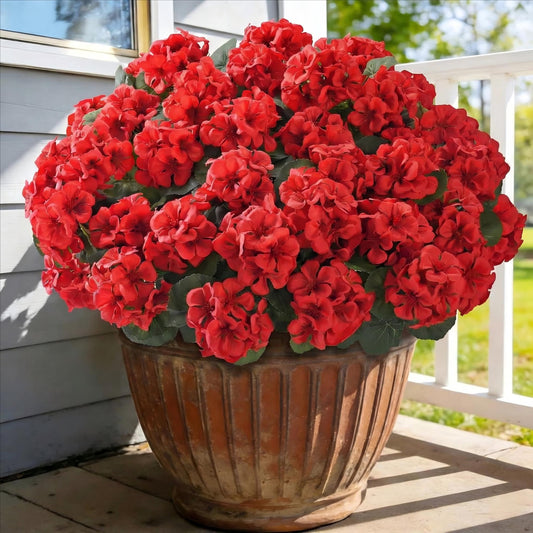 Waipfaru Artificial Geranium Flower for Outdoors,16 Pcs UV Resistant Realistic Faux Silk Geranium Bush for Porch, Patio & Garden Decor