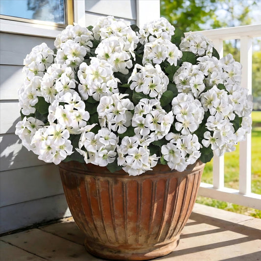 Waipfaru Artificial Geranium Flower for Outdoors,16 Pcs UV Resistant Realistic Faux Silk Geranium Bush for Porch, Patio & Garden Decor
