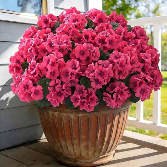 Waipfaru Artificial Geranium Flower for Outdoors,16 Pcs UV Resistant Realistic Faux Silk Geranium Bush for Porch, Patio & Garden Decor