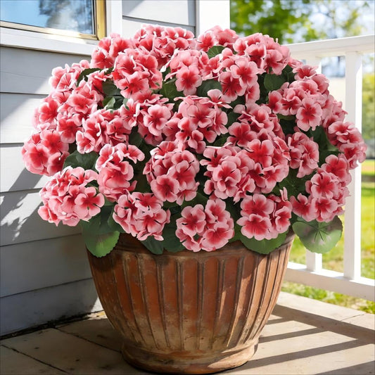 Waipfaru Artificial Geranium Flower for Outdoors,16 Pcs UV Resistant Realistic Faux Silk Geranium Bush for Porch, Patio & Garden Decor