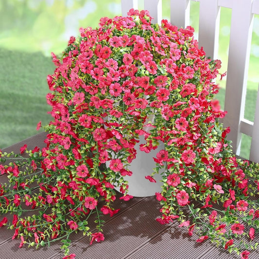 Waipfaru Artificial Hanging Flowers for Outdoors Spring Summer Decoration,2 Pcs UV Resistant Faux Silk Violet Fake Flowers for Garden Porch Window Home Decor(Rose Red)