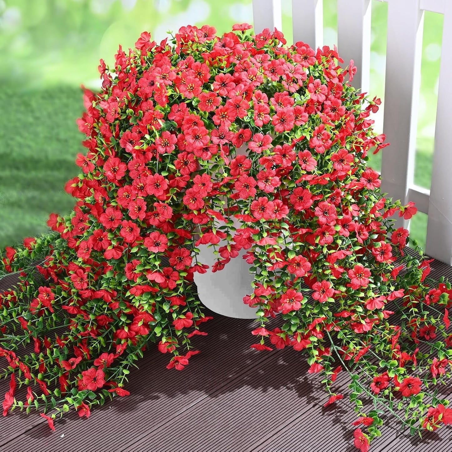 Waipfaru Artificial Hanging Flowers for Outdoors Spring Summer Decoration,2 Pcs UV Resistant Faux Silk Violet Fake Flowers for Garden Porch Window Home Decor(Red)