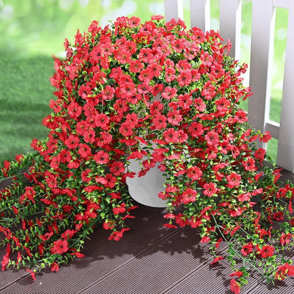 Waipfaru Artificial Hanging Flowers for Outdoors Spring Summer Decoration,2 Pcs UV Resistant Faux Silk Violet Fake Flowers for Garden Porch Window Home Decor(Red)