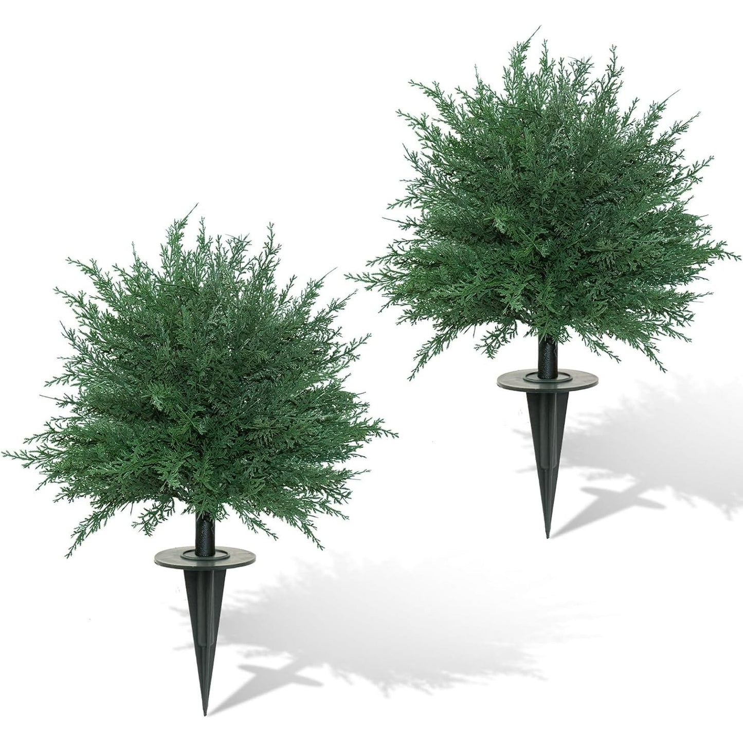 Waipfaru Set of 2 Artificial Cedar Topiary Tree, 24inch Outdoor Fake Plants with Stakes,UV Resistant Faux Shrubs for Front Porch Planter Backyard Decor