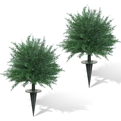 Waipfaru Set of 2 Artificial Cedar Topiary Tree, 24inch Outdoor Fake Plants with Stakes,UV Resistant Faux Shrubs for Front Porch Planter Backyard Decor