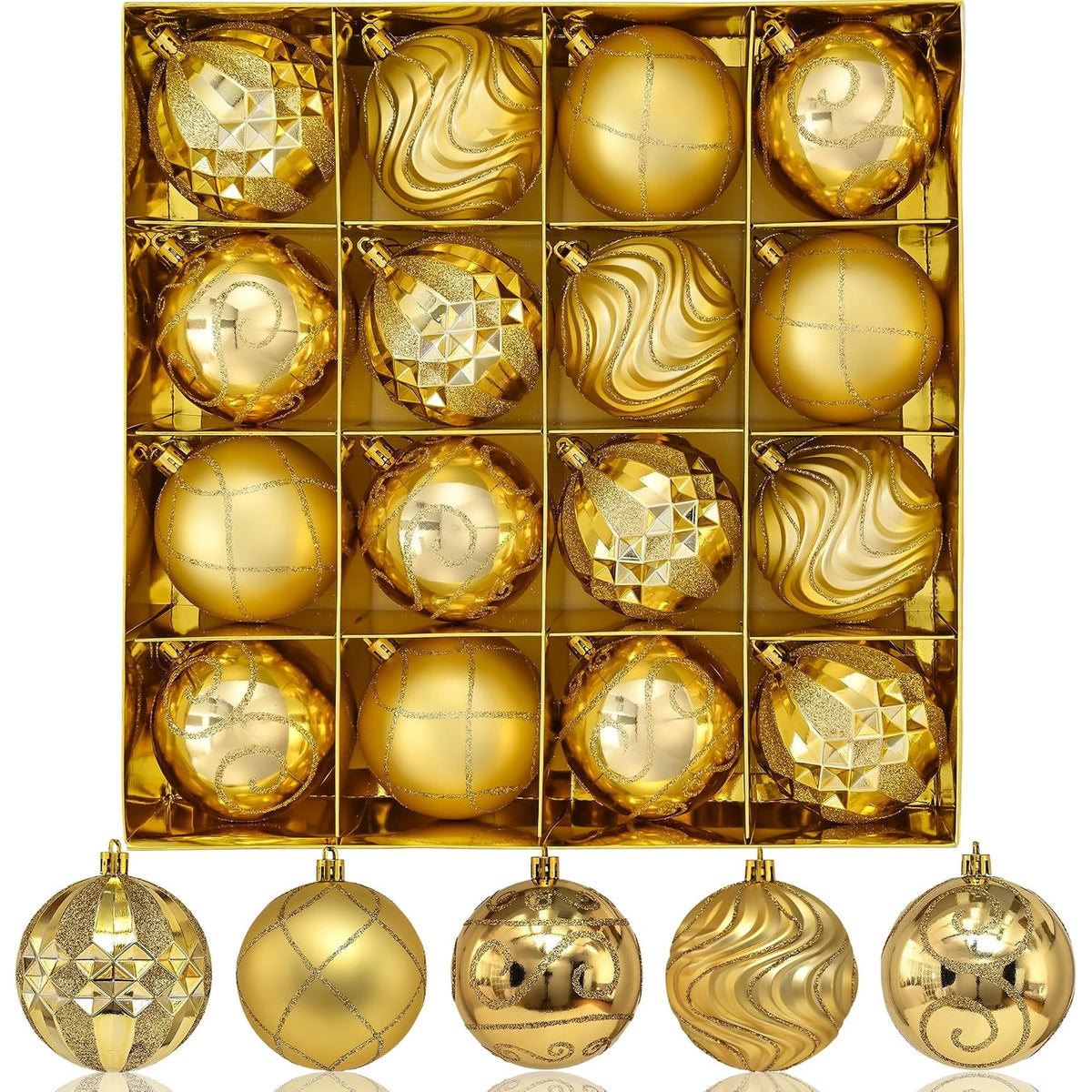Waipfaru 16Pcs Christmas Ball Ornaments,3.15" Shatterproof Hanging Xmas Ornaments Set for Christmas Holiday Party Decoration