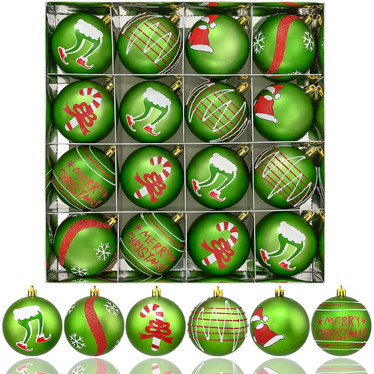 Waipfaru 16Pcs Christmas Ball Ornaments,3.15" Shatterproof Hanging Xmas Ornaments Set for Christmas Holiday Party Decoration