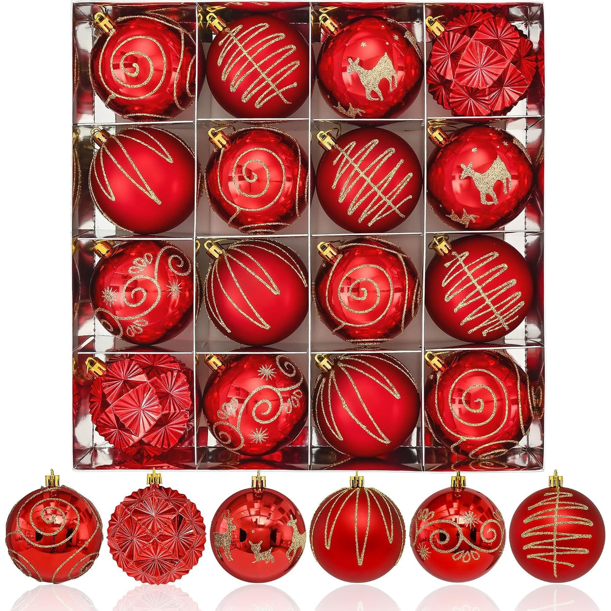Waipfaru 16Pcs Christmas Ball Ornaments,3.15" Shatterproof Hanging Xmas Ornaments Set for Christmas Holiday Party Decoration