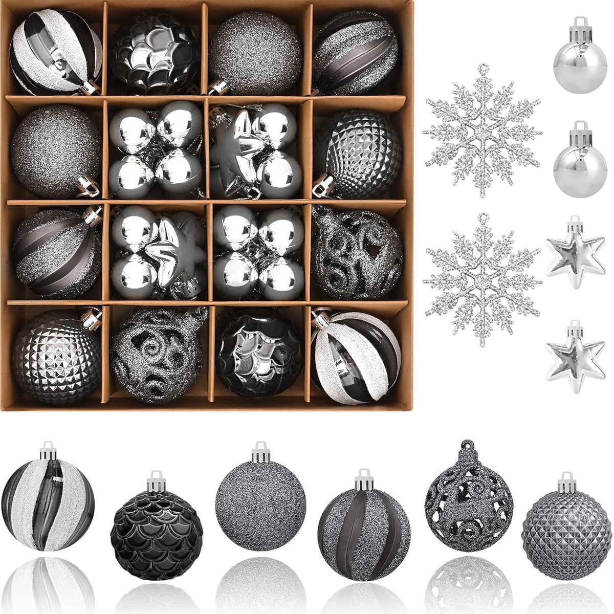 Waipfaru Christmas Balls Ornaments for Xmas Tree,50Pcs Shatterproof Christmas Tree Decorations, 2.36" Hanging Xmas Ball Ornaments Set for Holiday Party Decoration
