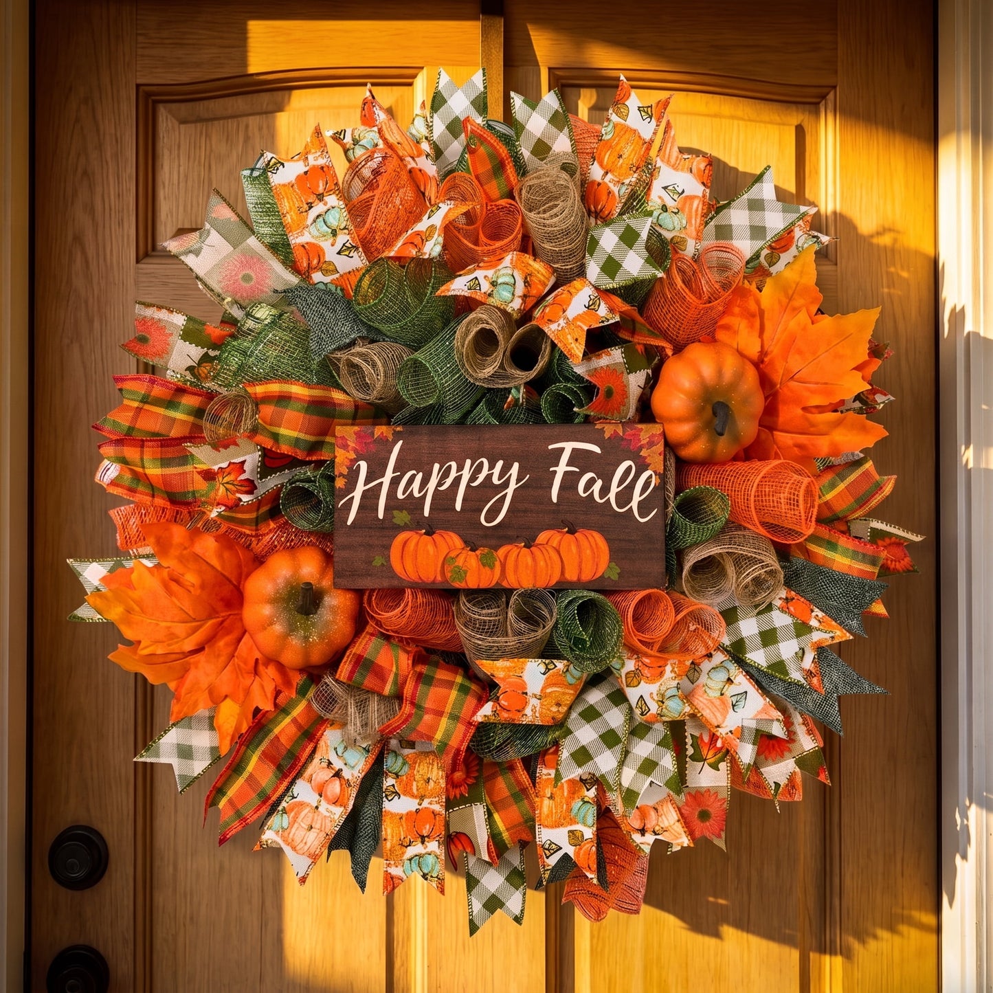Waipfaru Fall Wreath for Front Door,20"Autumn Mesh Door Wreath with Pumpkins,Rustic Farmhouse Decor for Thanksgiving Harvest Home Decor
