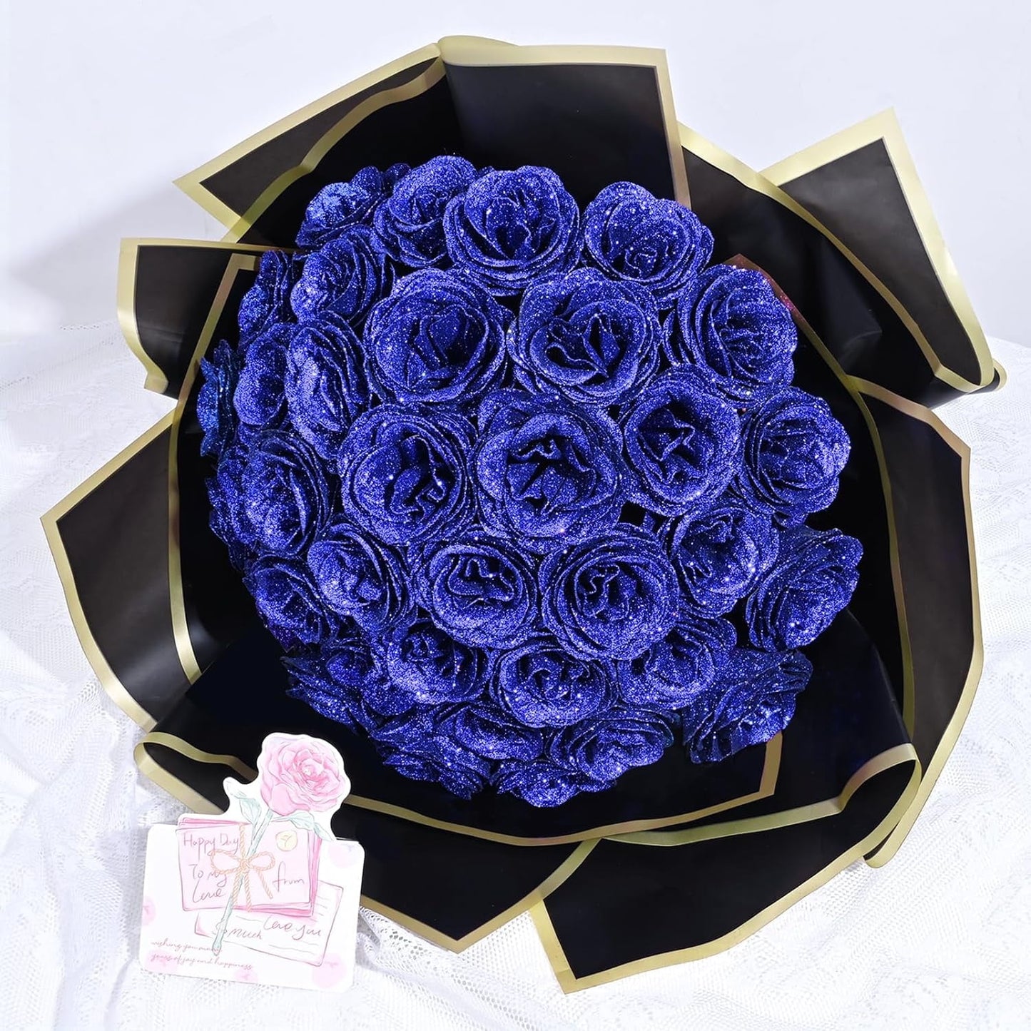 Waipfaru Glitter Roses Bouquet Blue,24pcs Glitter Artificial Flowers,DIY Glitter Everlasting Rose Bouquet with Stem for Valentine's Day Gifts,Engagement,Anniversary,Wedding