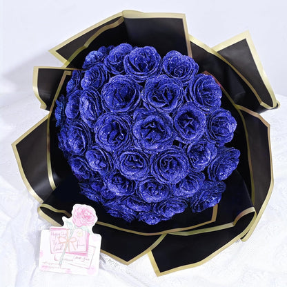 Waipfaru Glitter Roses Bouquet Blue,24pcs Glitter Artificial Flowers,DIY Glitter Everlasting Rose Bouquet with Stem for Valentine's Day Gifts,Engagement,Anniversary,Wedding
