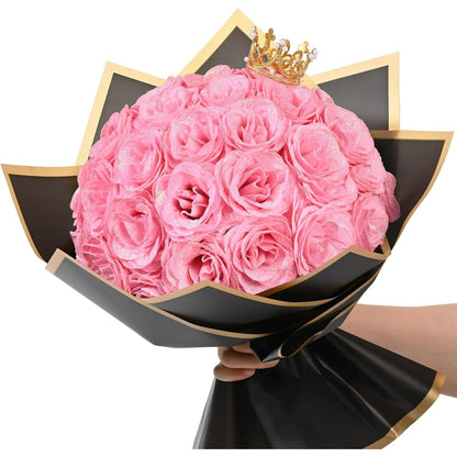 Waipfaru Glitter Roses Bouquet Pink,24pcs Artificial Rose Flower,DIY Glitter Everlasting Rose Bouquet with Stem for Valentine's Day Gifts,Engagement,Anniversary,Wedding