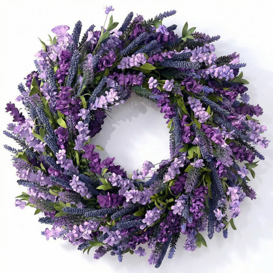 Waipfaru Lavender Wreath for Front Door, 22inch Full Purple Floral Spring Summer Wreath with Greenery, Artificial Lavender Wildflower Door Wreath for Porch, Home Decor