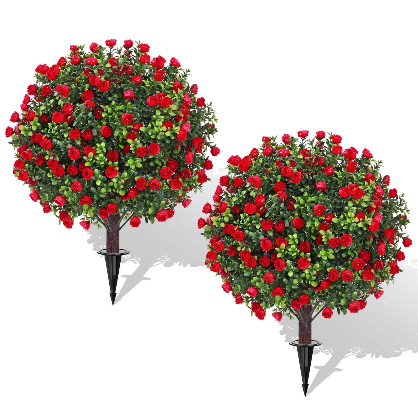 Waipfaru Set of 2 Outdoor Artificial Flower Plant Decorations,22inch UV Resistant Faux Greenery Shrubs with Ground Spike,Fake Plants for Garden, Yard, Porch, Patio Decor