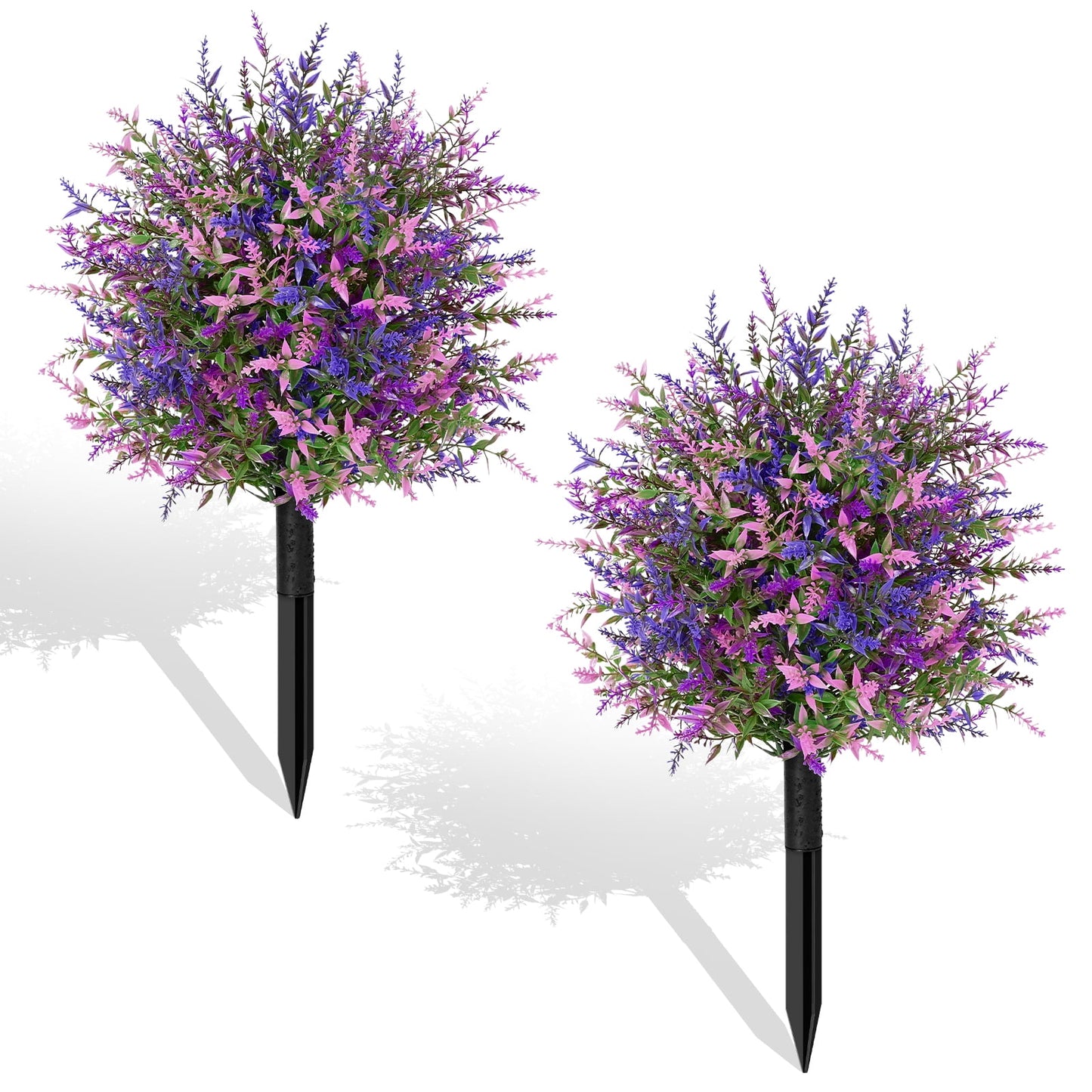 Waipfaru 2 Pack Artificial Topiary Trees for Outdoors,21" Faux Boxwood Ball Shrubs with Ground Spikes,UV Resistant Fake Plants for Front Porch, Garden, Patio Home Decor