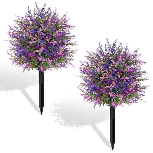 Waipfaru 2 Pack Artificial Topiary Trees for Outdoors,21" Faux Boxwood Ball Shrubs with Ground Spikes,UV Resistant Fake Plants for Front Porch, Garden, Patio Home Decor