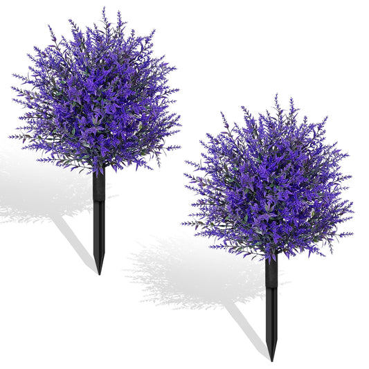 Waipfaru 2 Pack Artificial Topiary Trees for Outdoors,21" Faux Boxwood Ball Shrubs with Ground Spikes,UV Resistant Fake Plants for Front Porch, Garden, Patio Home Decor