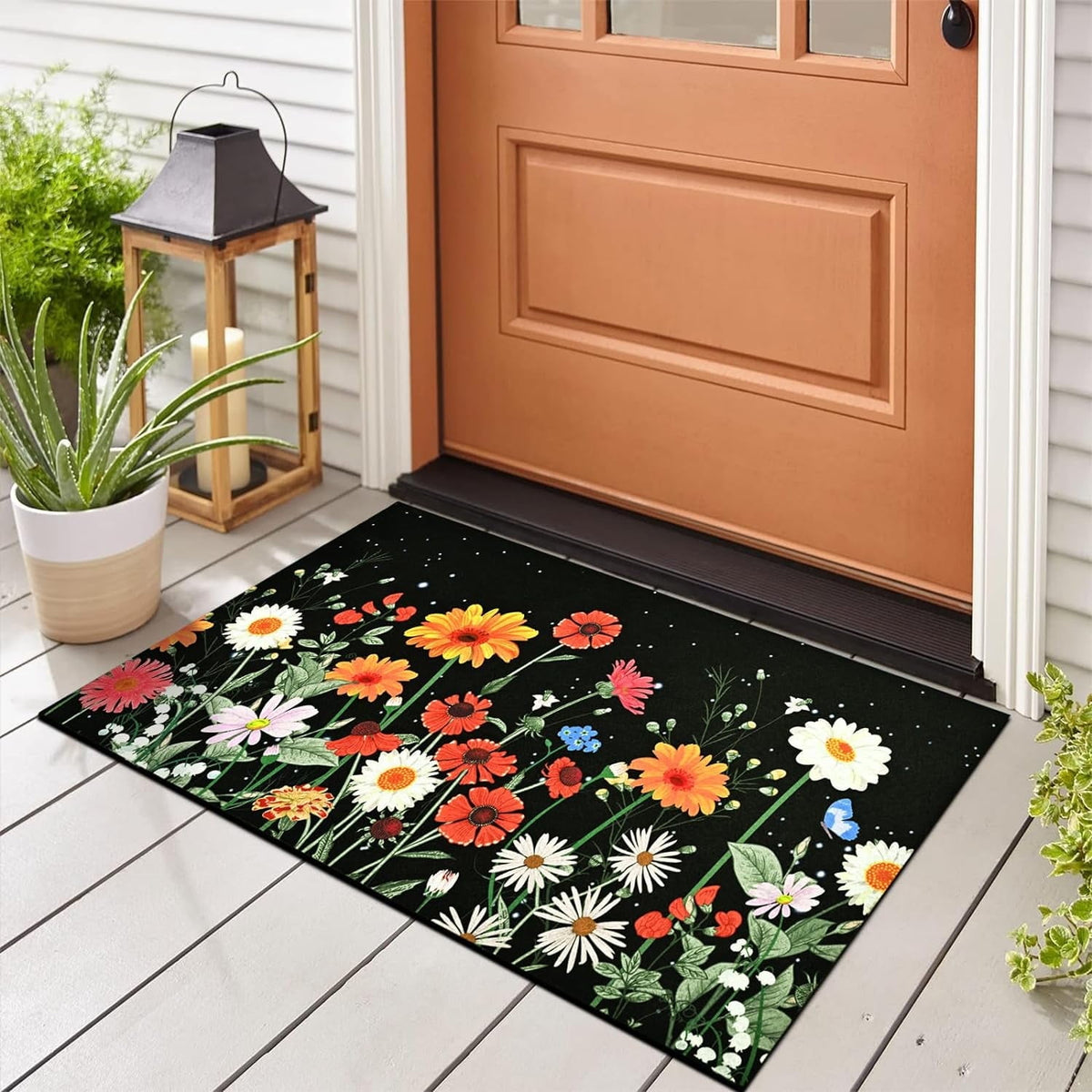 Waipfaru Spring Doormats Floral Front Doormat Non Slip Summer Welcome Mat for Outdoor Entrance, 18" x 30"