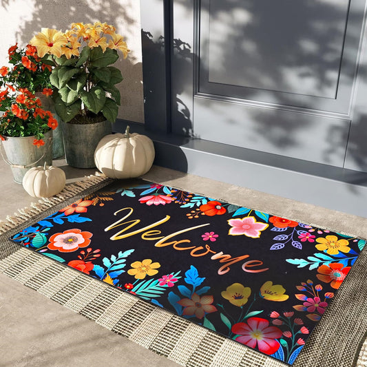 Waipfaru Spring Doormats Floral Front Doormat Non Slip Summer Welcome Mat for Outdoor Entrance, 18" x 30"