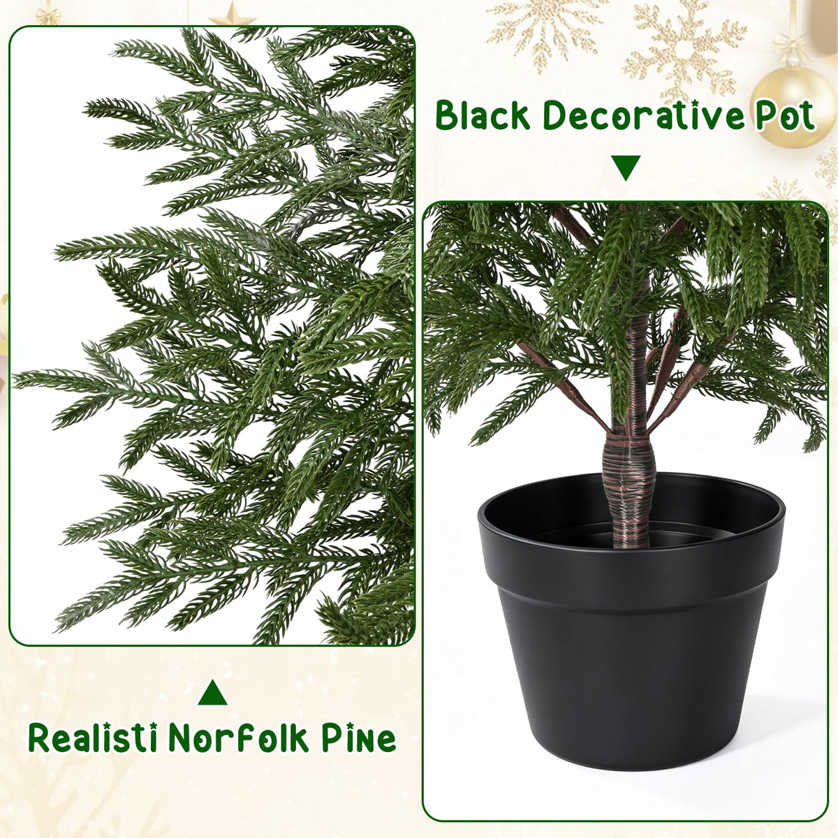 Waipfaru 2ft Pre-Lit Artificial Norfolk Pine Christmas Tree,Realistic Potted Tree with LED Lights, Artificial Christmas Trees for Holiday Decoration