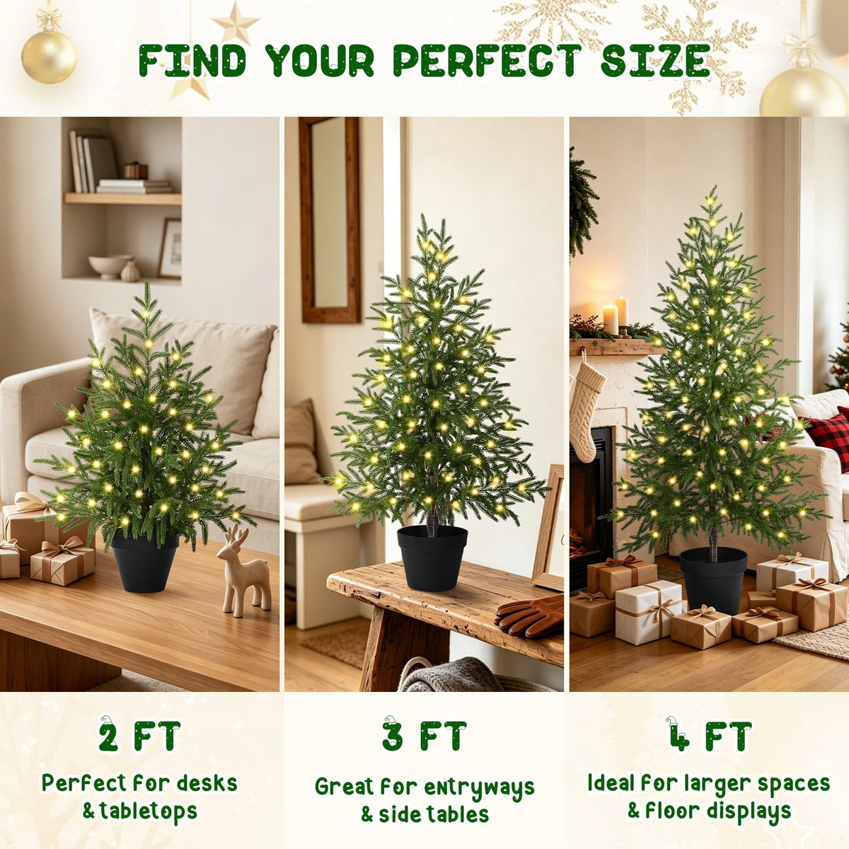 Waipfaru 2ft Pre-Lit Artificial Norfolk Pine Christmas Tree,Realistic Potted Tree with LED Lights, Artificial Christmas Trees for Holiday Decoration
