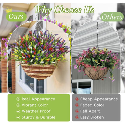 Waipfaru 36 Bundles Artificial Lavender Plants Outdoor, UV Resistant Fake Flowers,Realistic Faux Plastic Lavender Shrubs for Porch Garden Window Box Home Decor(Mix)