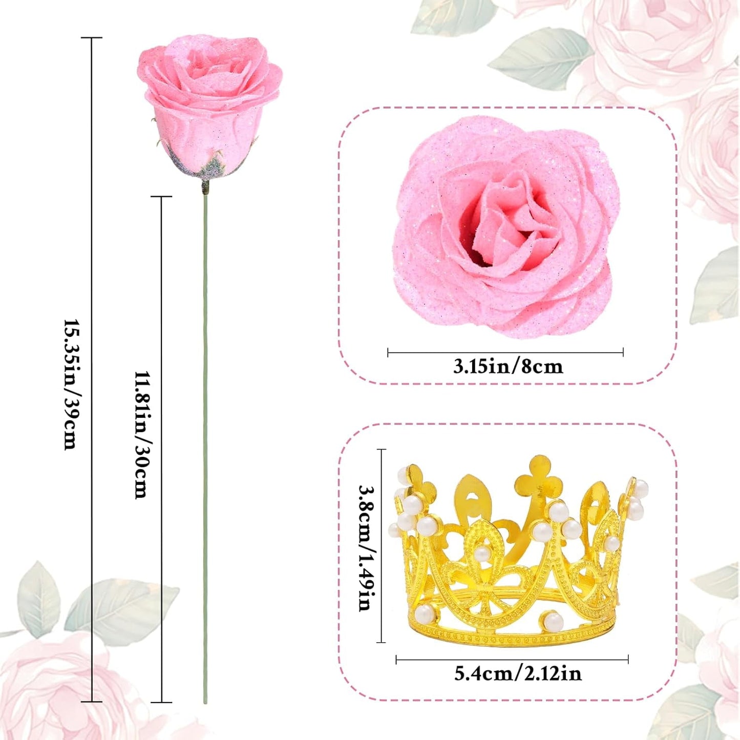 Waipfaru Glitter Roses Bouquet Pink,24pcs Artificial Rose Flower,DIY Glitter Everlasting Rose Bouquet with Stem for Valentine's Day Gifts,Engagement,Anniversary,Wedding