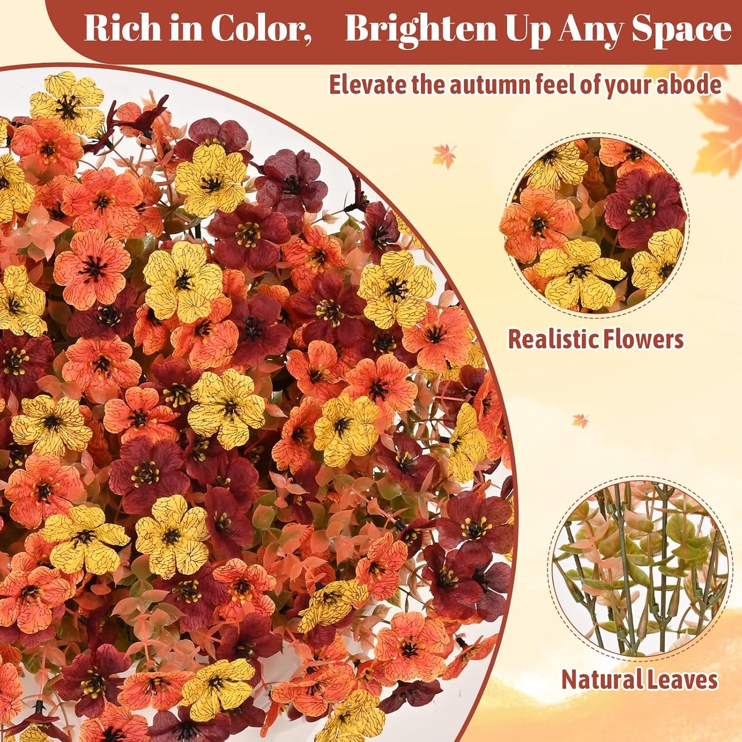 Waipfaru Artificial Fall Flowers for Outdoor, 12 Bundles Faux Mums Fake Fall Plants for Decoration, UV Resistant No Fade Silk Plastic Flower for Autumn Porch Patio Planters Yard Garden