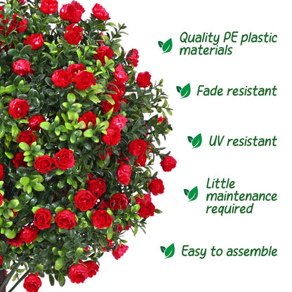 Waipfaru Set of 2 Outdoor Artificial Flower Plant Decorations,22inch UV Resistant Faux Greenery Shrubs with Ground Spike,Fake Plants for Garden, Yard, Porch, Patio Decor