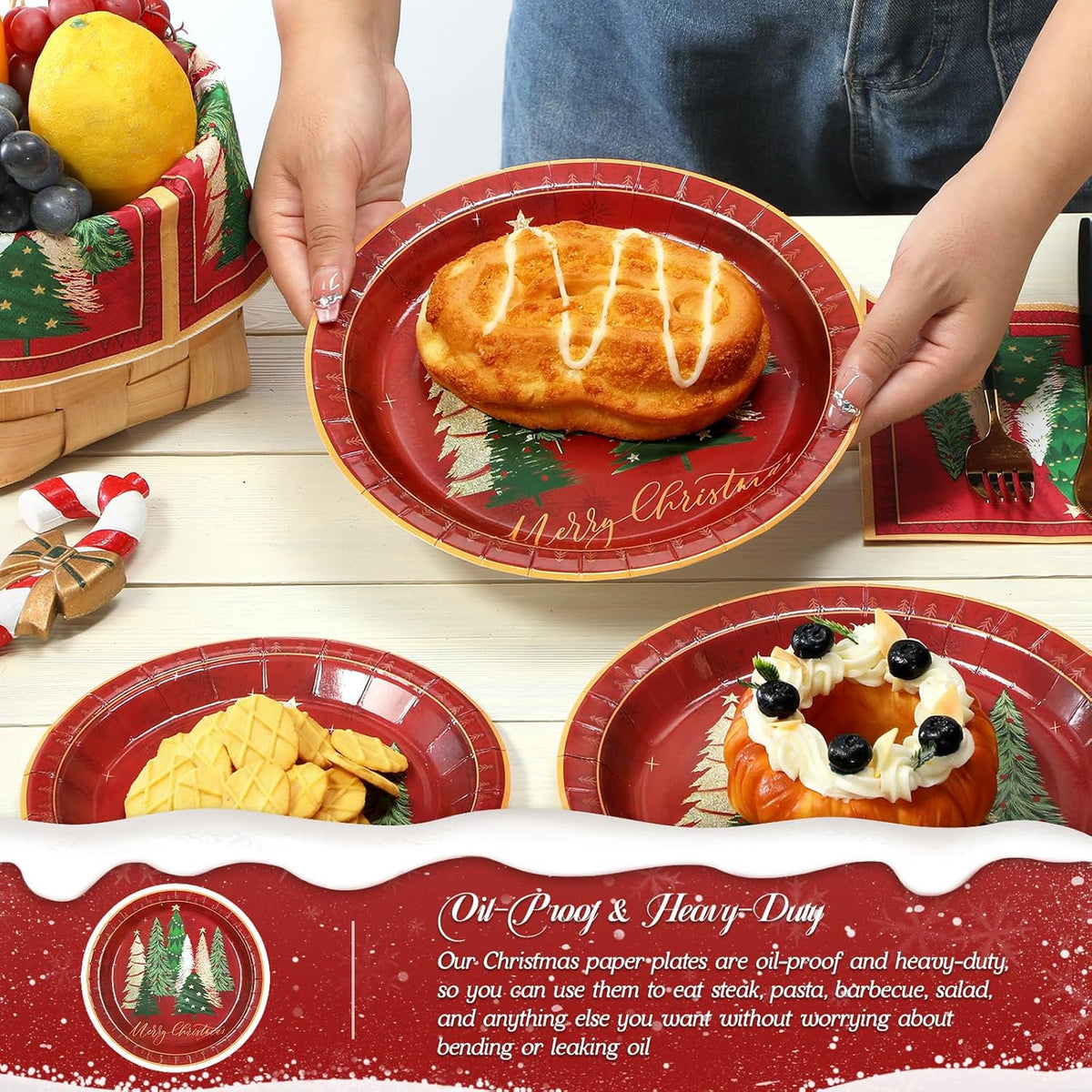 Waipfaru 200pcs Christmas Paper Plates and Napkins Set Decorations for 50 Guests, Holiday Tableware set, Disposable Merry Christmas Theme Party Decor
