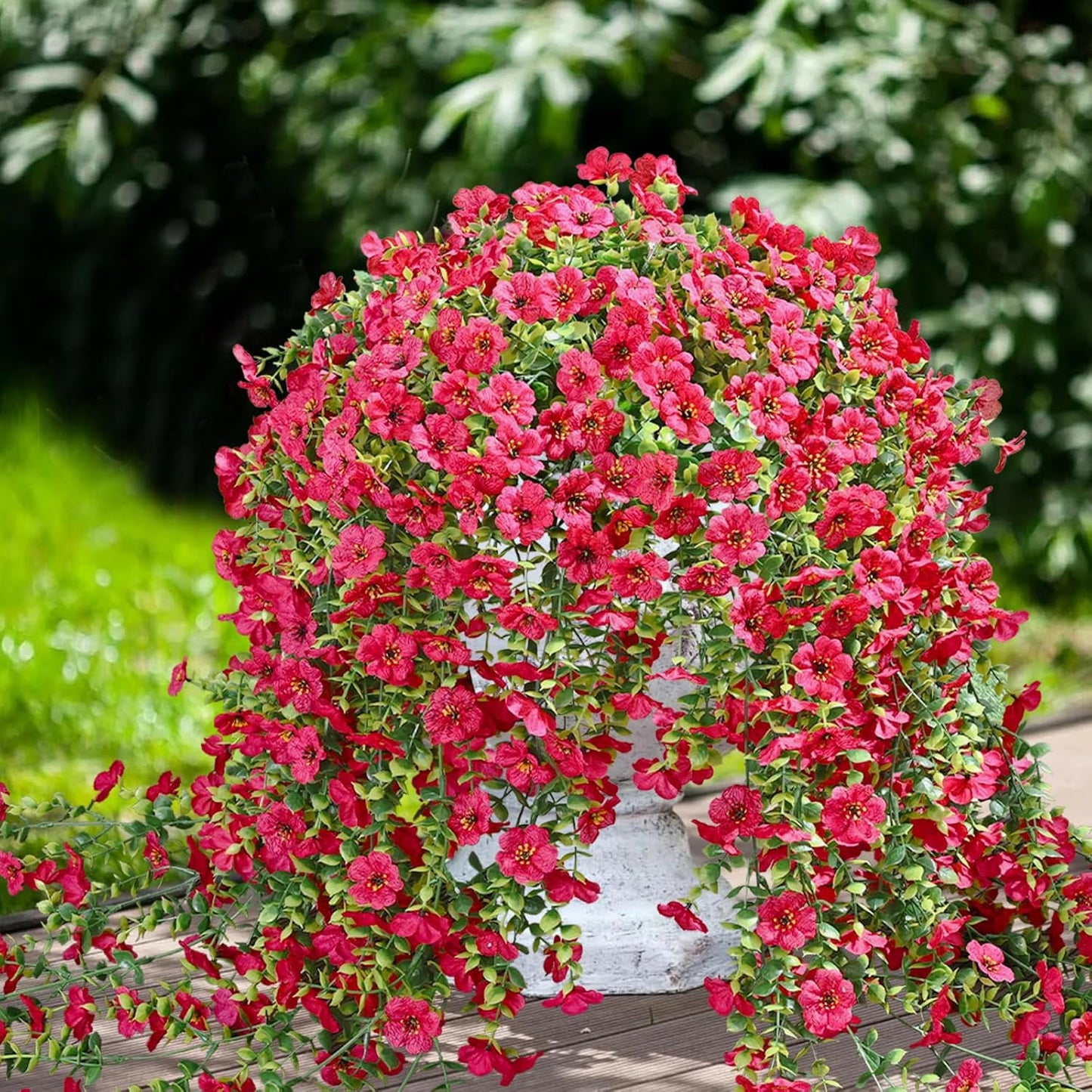 Waipfaru Artificial Hanging Flowers for Outdoors Spring Summer Decoration,2 Pcs UV Resistant Faux Silk Violet Fake Flowers for Garden Porch Window Home Decor(Rose Red)