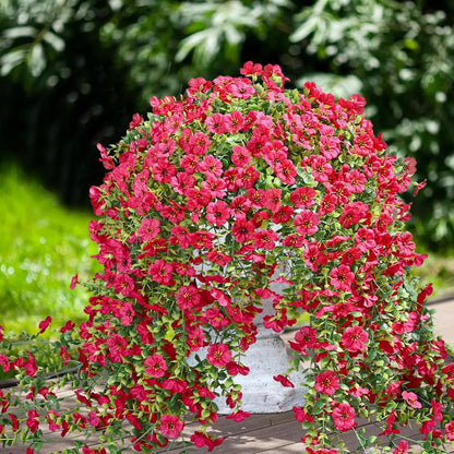 Waipfaru Artificial Hanging Flowers for Outdoors Spring Summer Decoration,2 Pcs UV Resistant Faux Silk Violet Fake Flowers for Garden Porch Window Home Decor(Rose Red)